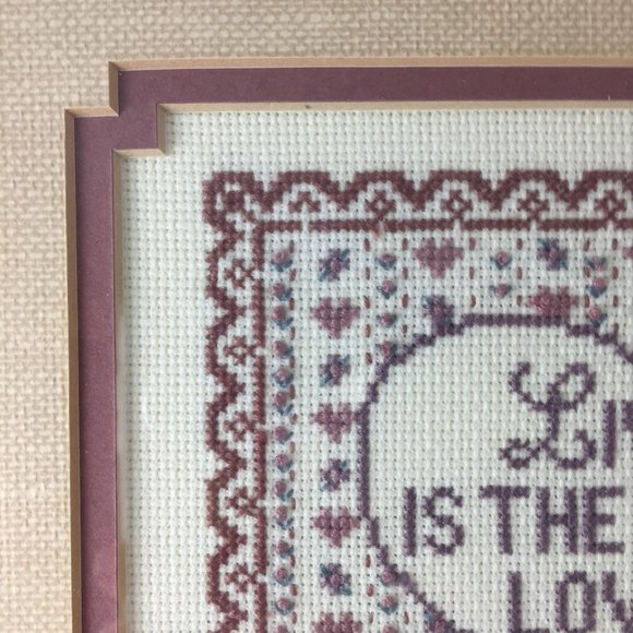 Completed Cross Stitch Living Loving Caring Sharing Brown Tan Framed - Picture 4 of 10